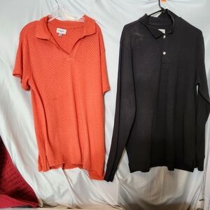 2 Goodfellow Shirts, Orange Collared Jacquard Knit & Black Ribbed Long-Sleeve L